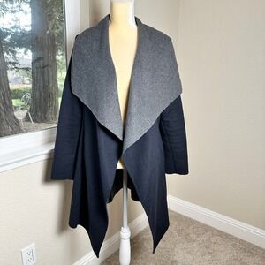 MICHAEL KORS Wool Blend Drape Front Coat Womens 8 Black Luxury Business Chic